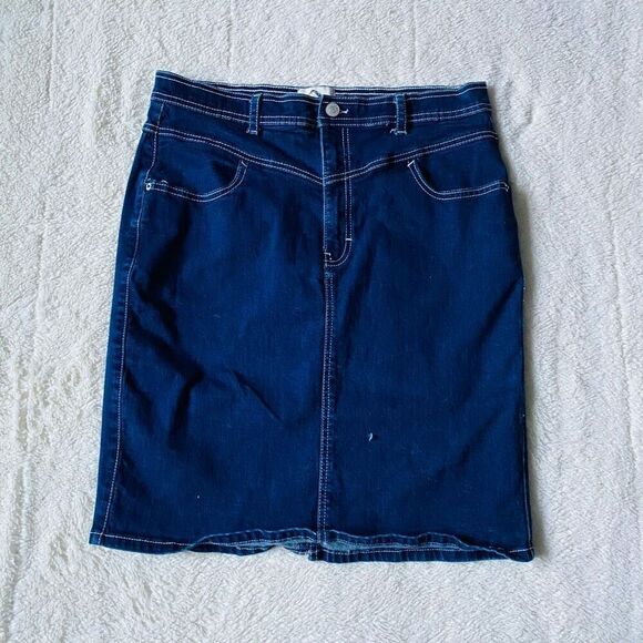 Jordache Vintage Women’s Dark Blue Wash Denim Mini Above Knee Skirt Sz 31 - Picture 3 of 4